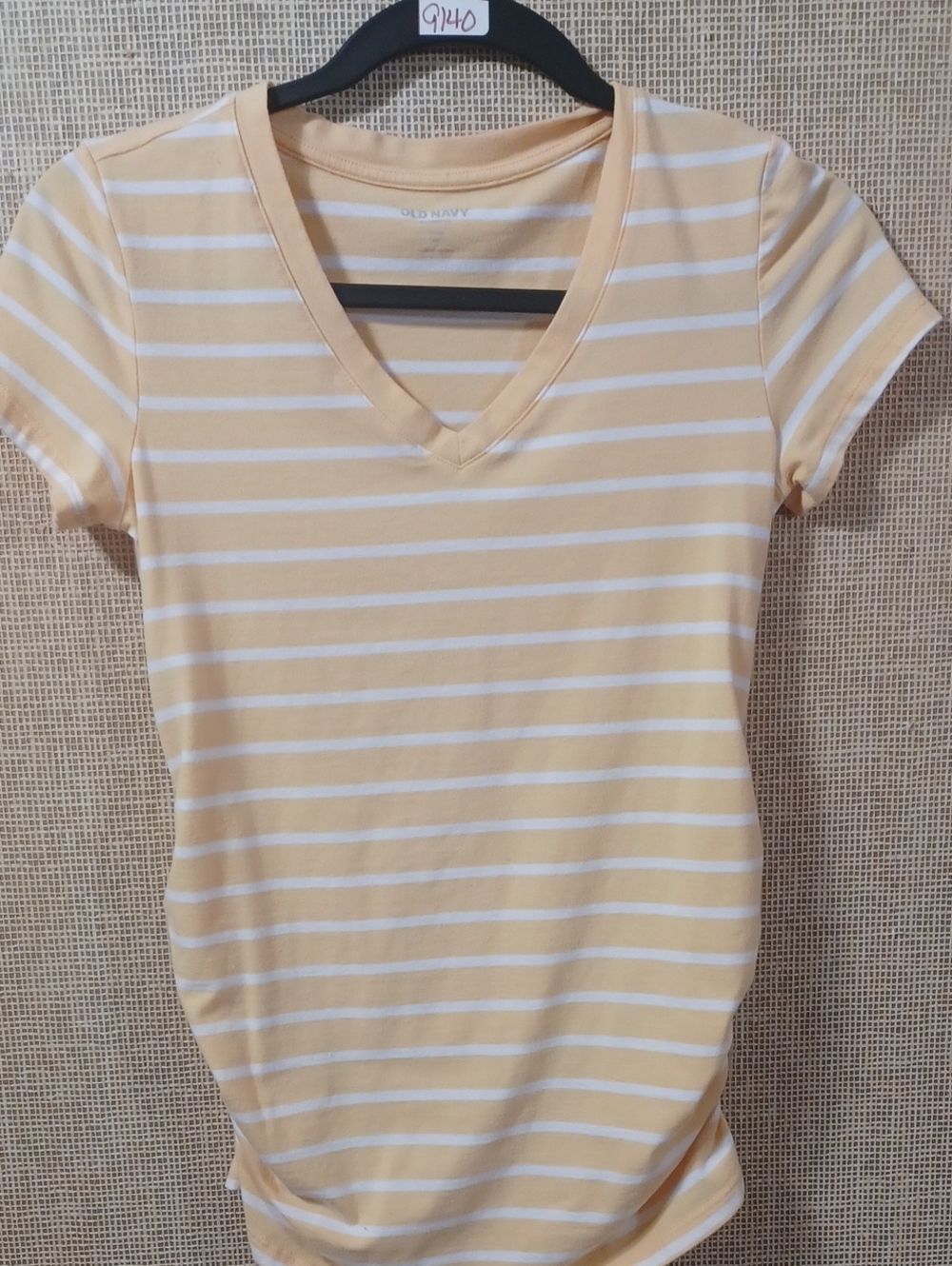 Old Navy Yellow and White Striped V-Neck Tee - Picture 1 of 7